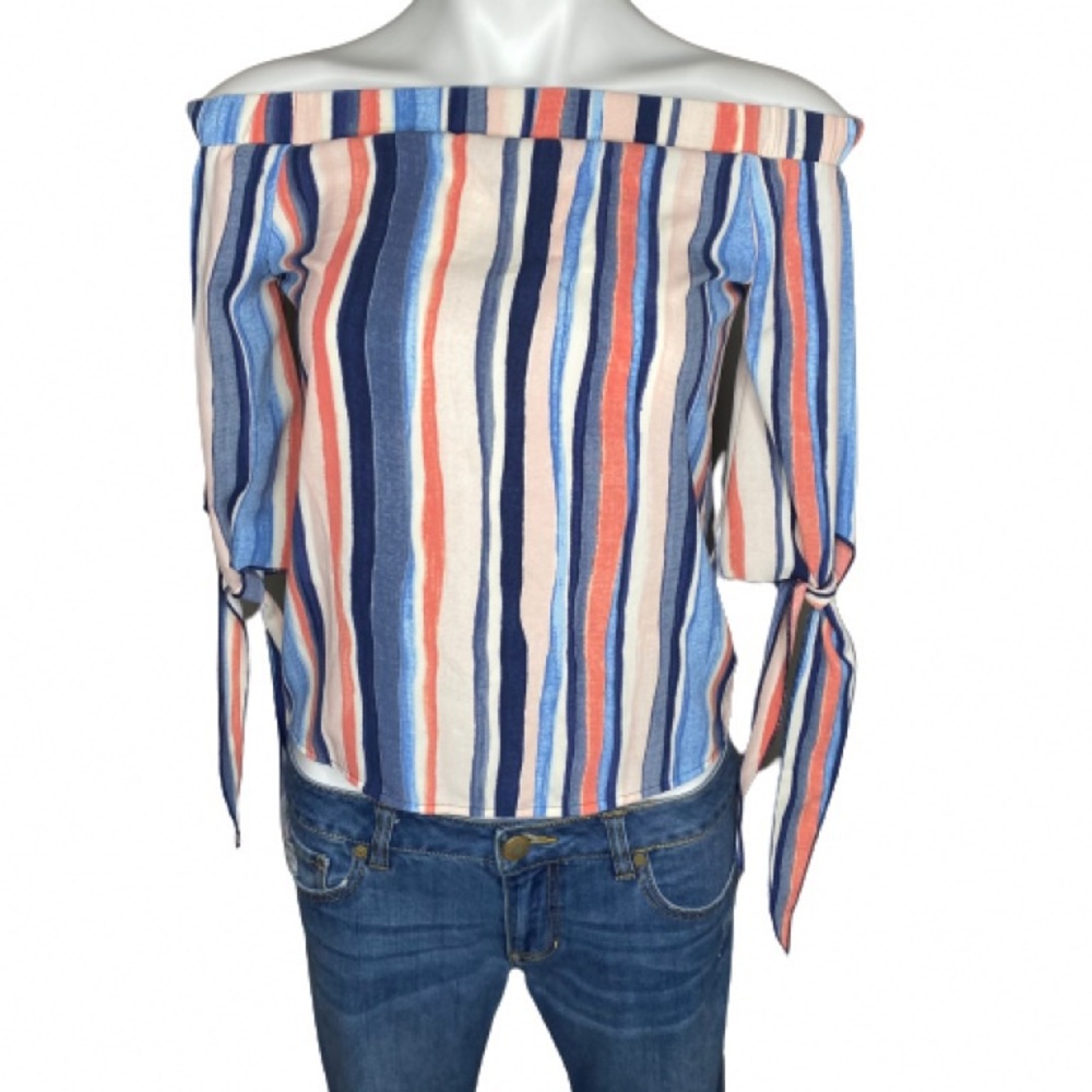 Bar III Multi Color Stripe Off The Shoulder Top